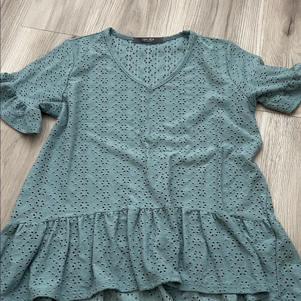 Chic Green Eyelet Ruffle Blouse